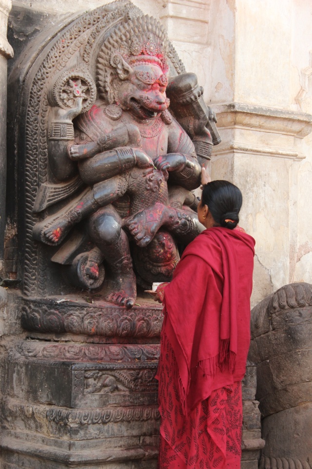 Woman in Bhaktapur Doing Puja